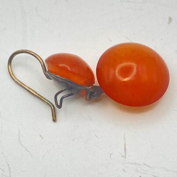 Vtg Baltic Amber Earrings Soviet 875 Silver USSR Hallmark Mid Century Hinge Back - Picture 8 of 16